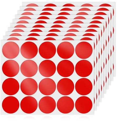YIKIADA 200 Stück Klebepunkte 50 mm Vinyl Selbstklebende Runde Etiketten Abnehmbar Aufkleber Wasserdicht Punktaufkleber Rot