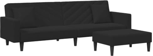 vidaXL Sofagarnitur 2-TLG., Schlafsofa mit Kissen Fußhocker, Klappbett Klappsofa mit Schlaffunktion, Bettsofa Sofabett Sofa Couch, Schwarz Samt