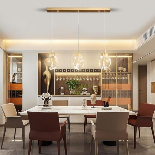 LYSDjia Lampadari Moderni Lampade a Sospensione Cristallo Lampada da Soffitto a 3 Rotonda in Oro con Cavo Regolabile Goccia di Pioggia Dimmerabili per Sala da Pranzo Cucina Isola Scala Foyer Fattoria