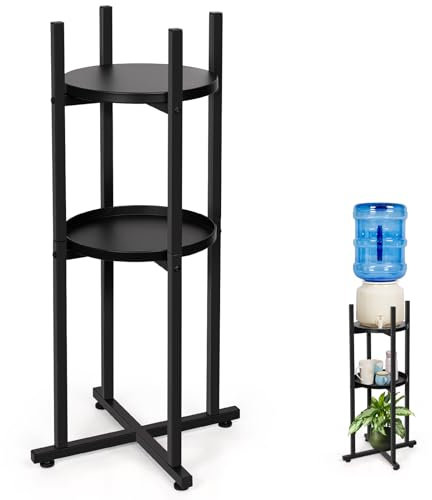Retyion Soporte dispensador de agua de 5 galones, soporte de agua resistente (32.8 pulgadas de alto y 11.2 pulgadas de ancho) Soporte para jarra de agua con 2 estantes redondos para botellas de agua