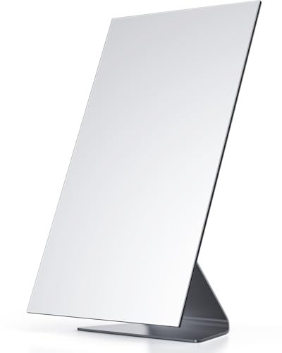 NEZZOE Rechteckiger Schminkspiegel, 30cm Metall Kosmetikspiegel, Tischspiegel mit Ständer, Eitelkeitsspiegel für Theke, Schlafzimmer, Badezimmer, Schlafsaal