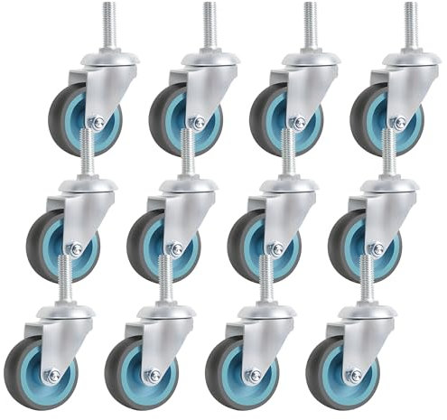 BAOLIHUI M10×30mm Ruote Girevoli con Carico Pesante 12Pcs 50 mm Ruote Pivottanti per Mobili in Gomma Piccola, 50 KG per Ruota, Ruote Piroettanti per Carichi Pesanti per Carrello Degli Attrezzi Pallet