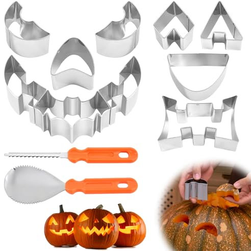 Halloween Kürbis Schnitzwerkzeuge, Schnitzmesser Kürbis Set, DIY Kürbis Halloween Dekoration, 12Pcs Einfache Sichere Kürbis Schnitzvorlagen, für Kinder Erwachsene DIY Kürbis Schnitzmesser Bastelset