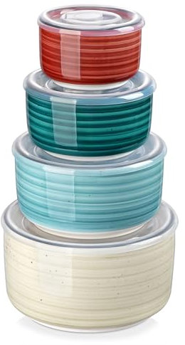 vancasso Bonbon Keramikschale mit Deckel, Suppenschalen mit Deckel, Servierschalen Set 4er mit Deckel für Mittagessen, Picknick, Küche, Lebensmittelaufbewahrungsbehälter, Servierschalen