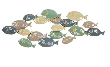 Wanddekoration, 3D-Metallfisch, Ozean, großer Fischschwarm, Wandkunst, Skulptur, handbemalt, Fisch, hängende Dekoration für Wohnzimmer/Schlafzimmer