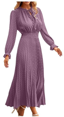 Robe Longue Femme à Pois, Robe De Soiree Manche Longue-Robe Chic Et Elegant Col V Casual Robes Automne Et Hiver Coupe AjustéE Classique Pour Cocktail Ceremonie Mariage InvitéE Dress