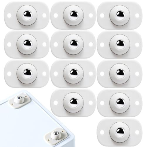 SIRLOMU 12 Pièces Roulettes Autocollantes Mini, Roulettes Universelles à 360° pour Appareils de Cuisine, Roulette Autocollante pour DIY, Poubelles, Boîtes de Rangement, Petits Appareils (Blanc)