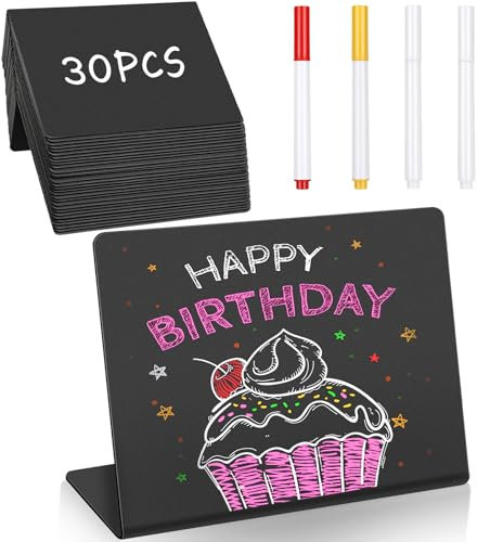 Ezvsevuo 30 Stück Mini Kreidetafel, 10x7,5cm Kreidetafel Klein,Mini Tafeln zum Beschriften, L-Form Preisschilder Aufsteller für Buffet Bäckerei Café, Namensschilder Tischkarten für Hochzeit Party