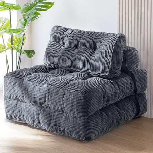 MAXYOYO Faltbares Schlafsofa umwandelbarer Schlafsessel mit Kissen, Faltbare Matratze mit Rückenstütze, tragbarer Stuhl-Bett-Komfortable Bodensofa-Lounge für Wohnzimmer Schlafzimmer, Anthrazit