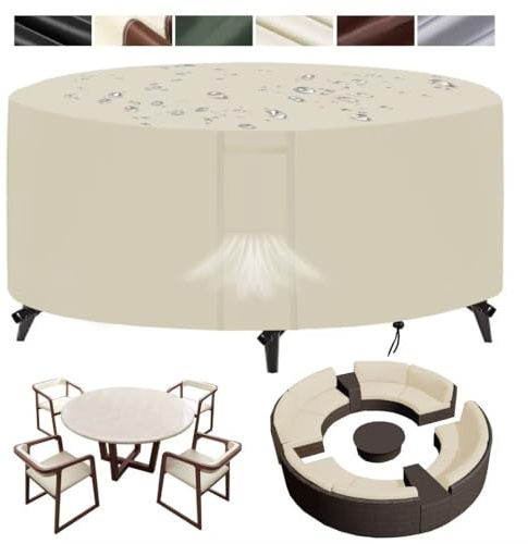 nvdsivee Housse Salon de Jardin Exterieur Imperméable Housse Table de Jardin Ronde Housses pour Mobilier de Patio Bache de Protection de Meubles 420D Oxford Tissu Beige 160x75cm