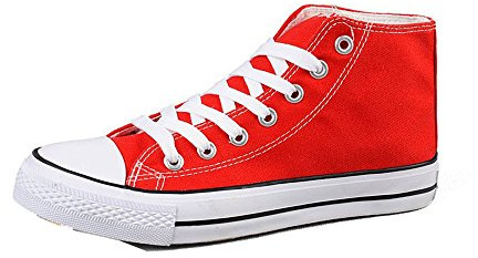 Divadames Womens High Top Lace Up Flat Canvas Pumps Ladies Casual Plain Shoes Size (Red, UK Footwear Size System, Adult, Women, Numeric, Medium, 3)