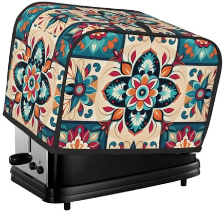 Arabic Indian Checked Pattern 2 Slice Toaster Cover, Waterproof, Dustproof Kitchen Small Appliance Covers, With Pockets And Hanging Loop