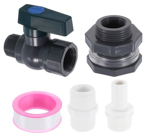 sourcing map 1 Set Rain Barrel Faucet Kit, Plastic Rain Barrel Spigot with 3/4 GHT Bulkhead Fitting, Garden Hose Adapter Pagoda Connector and Thread Seal Tape for Water Tank Aquarium, Grey