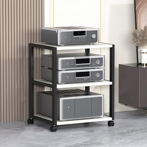 CUXAHO HiFi Rack Medienständer Plattenständer mit Rollen,TV-Schrank Standregal,Audio Komponentenschrank,Medienaufbewahrungsschrank für Plattenspieler,CD,Wohnzimmer(Wit,3 Tier)