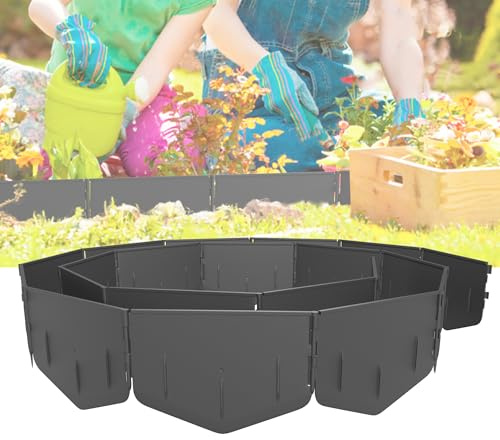 FIVMEN Rasenkante Kunststoff 4M 20 Stück Plastik Beeteinfassung Beetumrandung aus Verdicktes PP Beetbegrenzung Rasenkantensteine Mähkante Palisade Gartenzaun Höhe 14 cm, Schwarz