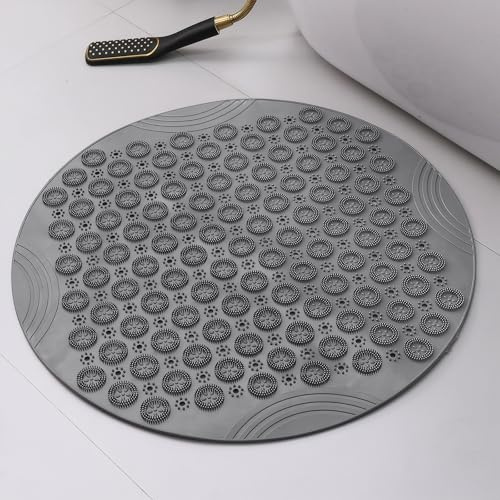 Lunaanda Duschmatte rutschfest, Antirutschmatte Dusche 55 cm Badematte Runde mit Saugnäpfen und Abflusslöchern für Badezimmer, Maschinenwaschbar Duscheinlage rutschfest BPA Frei (Grau)