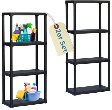 GarPet 2er Set Steckregal Kunststoff Standregal Vorratsregal Haushaltsregal Regal Abstellkammer Vorratskammer Keller Lager 4 Böden 60 x 30 x 133 cm