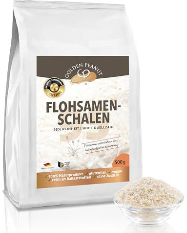 GOLDEN PEANUT Ciotole per semi di psillio 2 x 500 g 95% purezza elevato numero di sorgenti, senza glutine, ricco di fibre, vegano, prodotto naturale