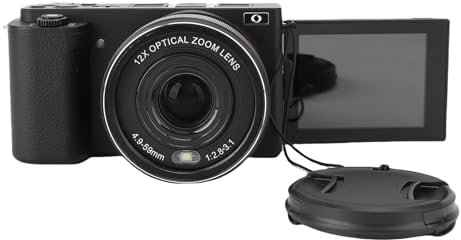 Cámara Digital de 5k para Fotografía, Zoom óptico de 12x, Cámara de Vlogging de 72MP con Pantalla de Flip y Flash LED, Enfoque Automático, Anti Shake, Gran Angular y Lente Macro (Black)