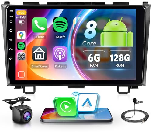 6G+128G 8 Core Inalámbrico Carplay Android Radio Coche para Honda CRV CR-V 3 2007-2011 9 Pulgadas Touchscreen Radio Coche Android Auto GPS Navi WiFi Mirror Link Bluetooth FM/RDS/DSP/SWC Cámara Trasera