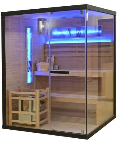 SANOTECHNIK Sauna LUXOR 2 – Sauna et sauna infrarouge pour 3 personnes 150×140×190 cm, four Harvia 6 kW, éclairage LED, verre ESG 8 mm – N° d'article SB50150