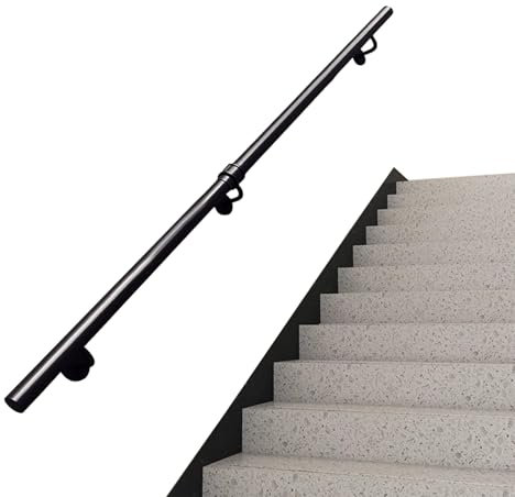 Escalera il 30-600 cm, riel de metal negro antideslizante montado en la pared, riel de hierro forjado industrial con kit de instalación (80 cm) para seguridad y apoyo