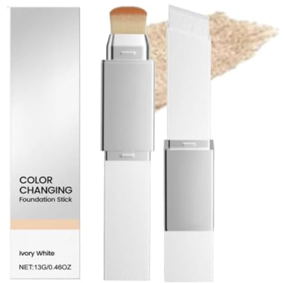 Fond de Teint Stick 2 en 1,Fond De Teint blanc Changeant De Couleur,fond de teint coréen,maquillage coréen,Creme Change Avec pinceau fond de teint,Waterproof Long-Lasting Sweatproof (Ivory)