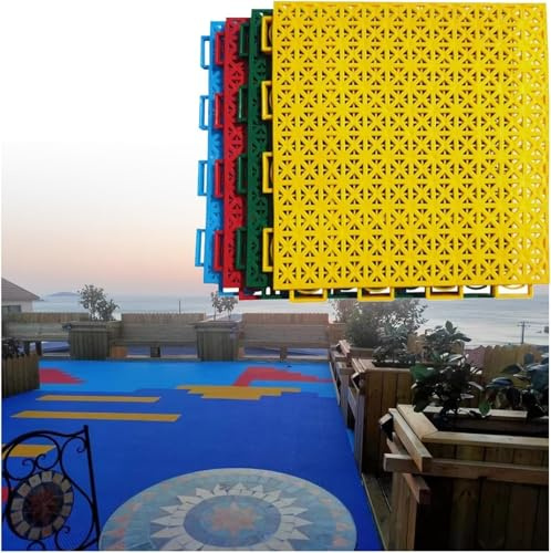 Tapis de sol modulaires emboîtables for jardin, 9,84 pouces, dalles terrain sport à monter soi-même for école maternelle, basket-ball, drainage rapide, 16 pièces(Red)