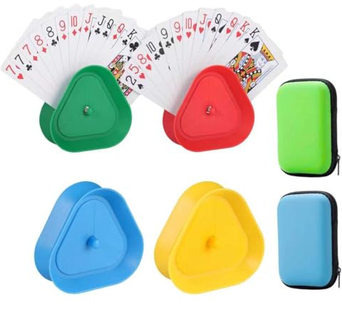 HYMC Juego de 6 piezas de almacenamiento de cartas de juego manos libres, juego de soporte triangular para cartas de juego, con 2 soportes para cartas para niños, soporte para tarjetas para juegos de