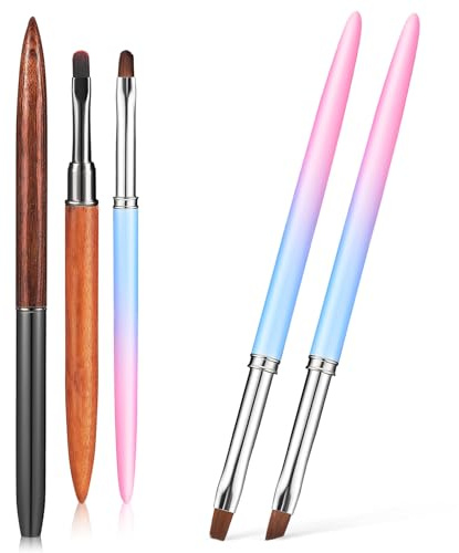 KITANDOVE 5 pièces Set de Pinceaux Nail Liner pour Manucure Têtes Rondes Plates et Biseautées Résistants Au Dissolvant Outils Nail Art Faciles à Tenir pour Nettoyage Couleur Aléatoire
