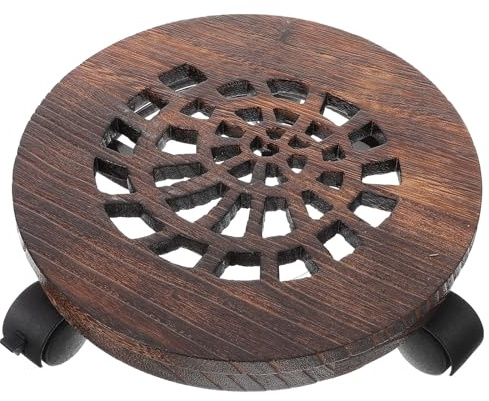 VALICLUD Plateau Roulant pour Pots de Fleurs en Bois Massif Épais Diamètre 21 CM Support à Plantes Mobile avec roulettes Multidirectionnelles et Frein Base Ronde pour Intérieur et