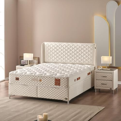 Bambi Boxspringbett 180x200 mit Matratze & Stauraum – Thermo Control White Bett mit 7-Zonen Taschenfederkernmatratze – Liegehöhe 67 cm – Ohne Nachtisch