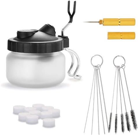 Pinafresa Airbrush Cleaning Kit-Glass Cleaning Pot, Scraper Needle, Filters, and Tube Brushes