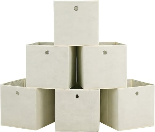 ARATERVIO 6er Faltboxen 32x32x32 cm – Stoff Aufbewahrungsboxen mit Griffloch, Faltbare Würfelboxen für Kallax Regal, Raumteiler, Kinderzimmer, Büro & Haushalt Organisation (Beige)