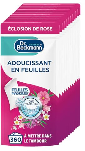 Dr. Beckmann - Adoucissant Linge en Feuilles - Eclosion Rose - 360 Lavages | 1/2 feuille = 1 lavage - Assouplit et parfume durablement - 100% Hydrosoluble - -75% plastique - 0% colorant - blanchisserie