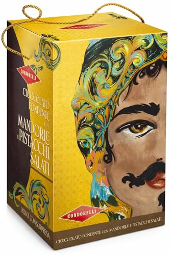 Uovo di Pasqua Cioccolato Extra Fondente con Pistacchi e Mandorle Salati 250 g in Elegante Scatola Decorata con Sorpresa, Uovo Gourmet in Confezione Regalo Pasquale