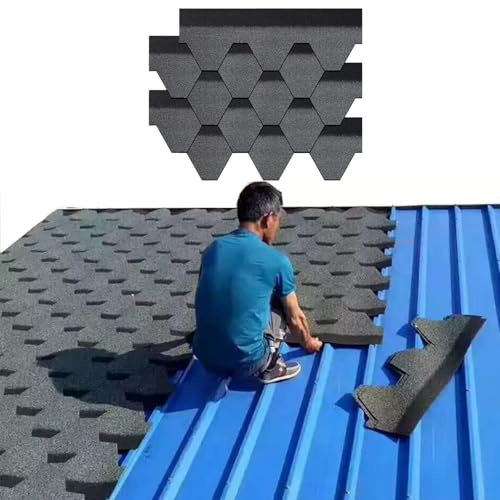 Tejas Asfálticas para Techos, 100 x 32.5cm, con Adhesivo Termofusible, para Pérgolas de Hormigón, Patios, Casas, Dormitorios, Casetas para Perros y Balcones, Renovación de Techos(21pcs)