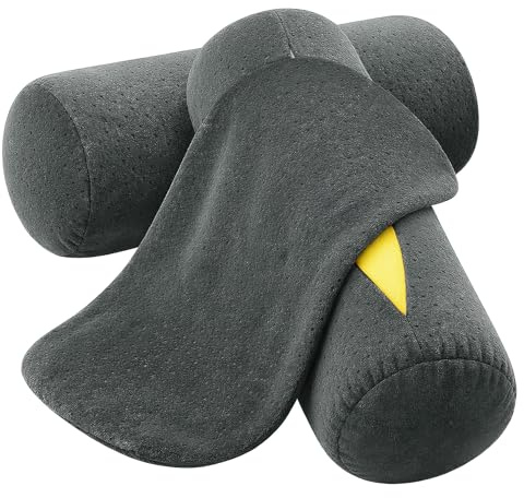 2 Pcs Velvet Neck Roll Pillow Cover with Zipper, 16 x 6 Inches Round Neck Pillow Case Soft Bolster Pillowcases for Cylindrical Pillow, Cover Only(Ash Black)