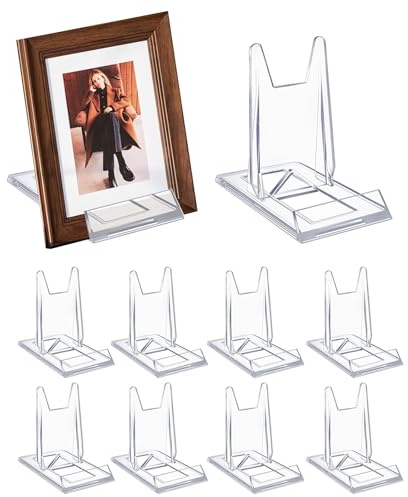 HeiTao 8 Pcs Acrylic Plate Stands,Adjustable Premium Clear Acrylic Display Stand,Multifunctional Display Holder for Place Cards,Photos,Books,Phones(Clear,6 x 11.2 x 10.5 cm)