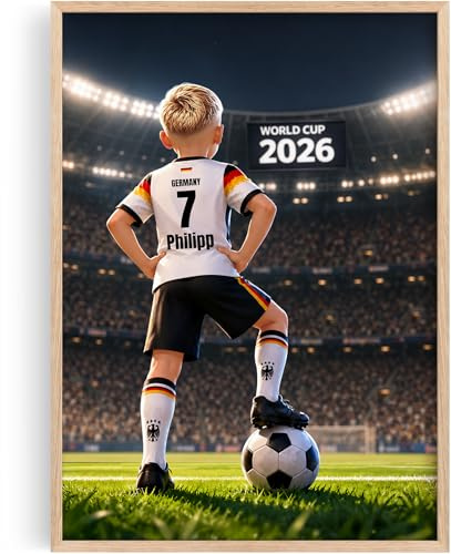 Tassenliebling® - Fußball WM 2026 Deutschland Poster personalisiert - Geschenk für Kinder - Poster (A4 oder A3) mit oder ohne Rahmen - Fußball Geschenk für Mädchen und Jungen - Weltmeisterschaft