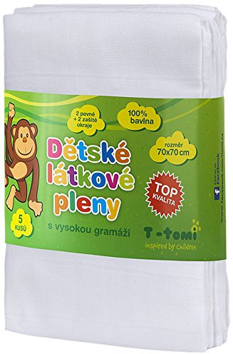 T-TOMI 5 delar Tetra tyg blöjor, vit, 70 x 70 cm, flera färger, en storlek