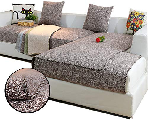 Love House Reversible Sofa Überwurf, Leinen Schnitt Schonbezug Sofa Schmutzresistent Sofaüberwurf Sofa Throw Einfarbig Sofa Abdeckung -Kaffee 70x180cm(28x71inch)