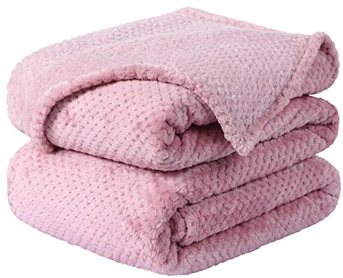 sourcing map Fleecedecke Kuscheldecke Flanelldecke Tagesdecke Decke aus Plüsch mit Popcornmuster super kuschelig und sehr leicht warme als Sofadecke/Couchdecke/Schlafdecke Rosa 150x200cm