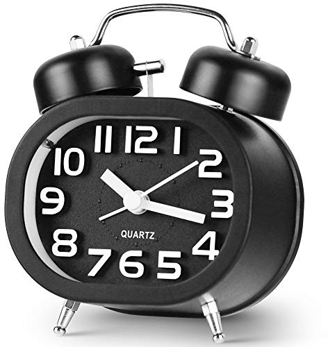 Tisaika Alarm Clock Battery Powered Twin Bell Retro Vintage Silent Non Ticking Bedside Clocks Loud Alarm with Night Light for Bedroom