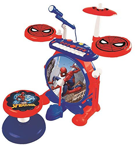 Lexibook, Spider-Man, Electronic Set for Children, Musical Toy Game, Realistic Drum Sound, 8-Keys Keyboard, MP3 Plug, seat Included, Blue/red, K610SP
