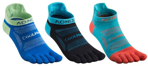 Azarxis Calzini da corsa per donne e uomini, atletici, a cinque dita, taglio basso, alla caviglia, calzini a quarto di gamba, 3 paia, E4801# Cavigliera - Nero + Blu Lago + Blu Scuro - 3 Paia, 8-10.5