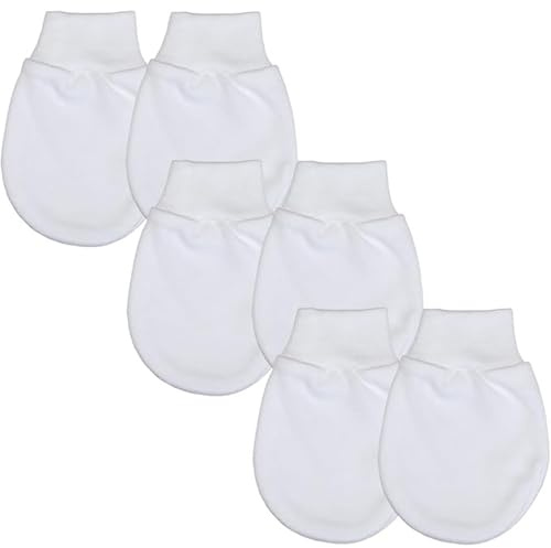 Baban Baby Mittens - Baby Scratch Mittens - Newborn Scratch Mits - Cotton Baby Mitts 3 Pair Pack, Made in Britain, White