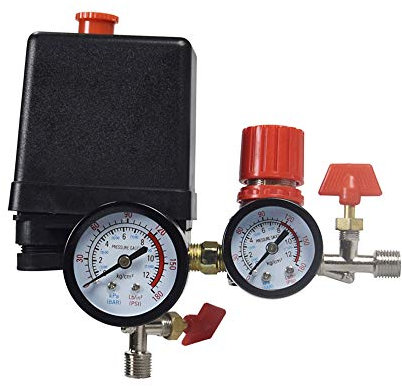 Pressure switch Air Compressor Control Valve 90-120PSI + Pressure Regulator, Air Compressor Four-hole Square Outlet Valve 2 points Safety Valve