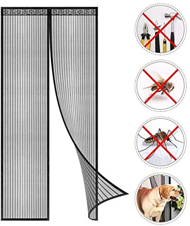 Coedou Fliegengitter Tür Insektenschutz 100x220 cm Magnet Vorhang Fliegenvorhang Moskitonetz für Balkontür Wohnzimmer Terrassentür, Klebmontage ohne Bohren, New Schwarz