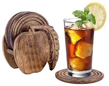 6er -Set handgefertigter Getränke-Untersetzer aus Holz: umweltfreundlich, saugfähig, mit antiker Optik. (Apple)